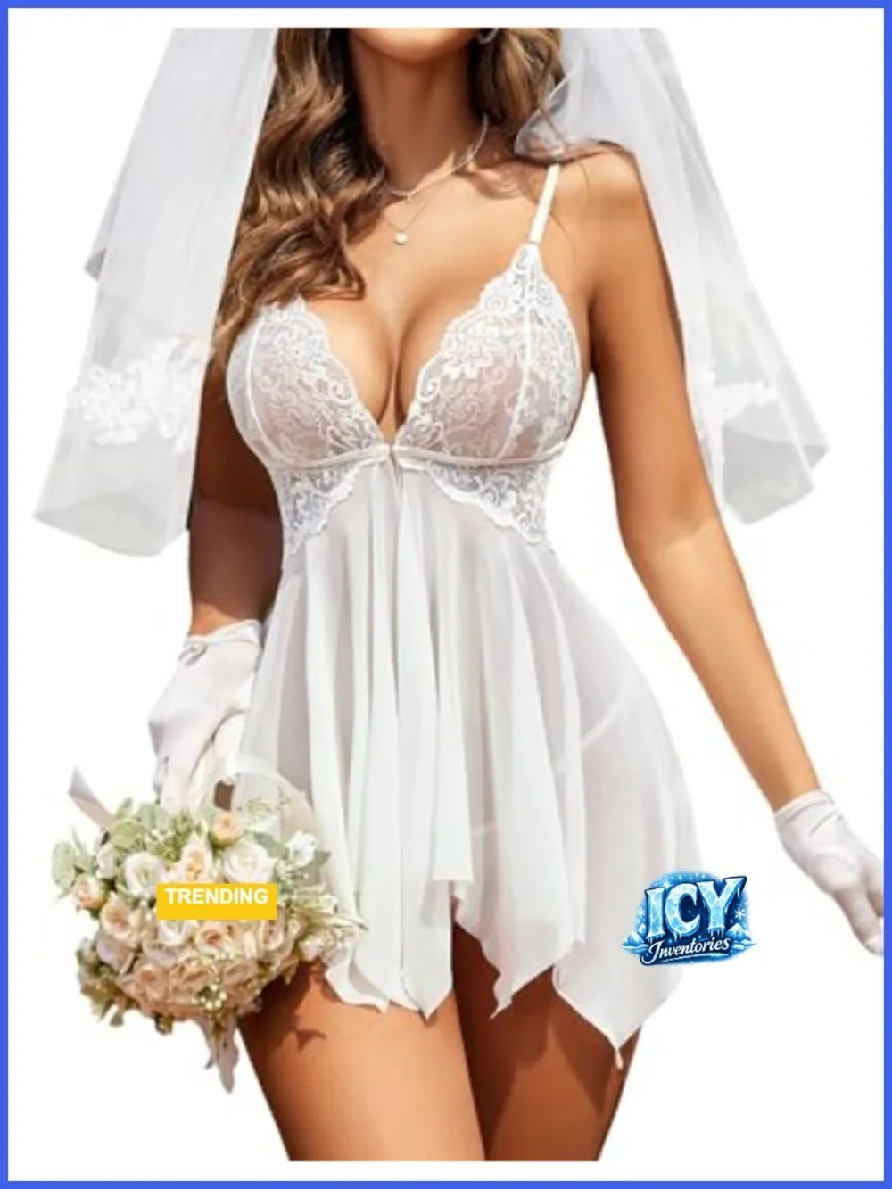Front Closure Lace Babydoll Chemise Maternity Lingerie Set with G-String